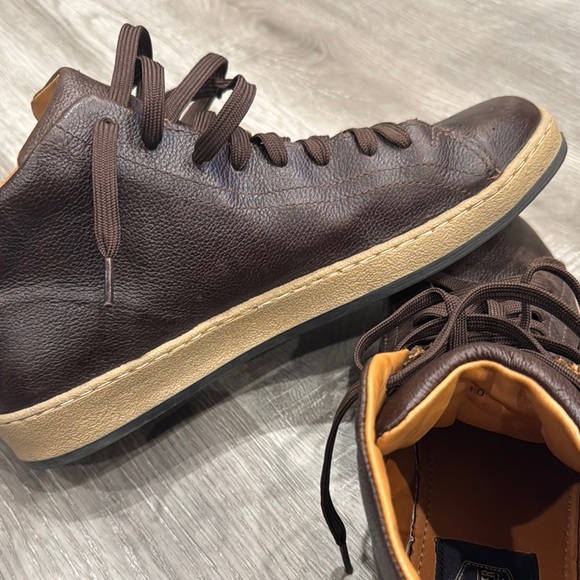 Republic of Leather Brown Leather Sneakers with Matte Finish - Picture 2 of 4